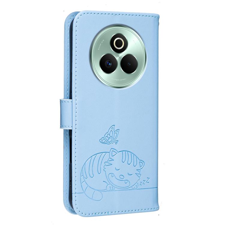 For Realme P3 Pro Cat Butterfly Embossed RFID Vegan Leather Phone Case with Strap