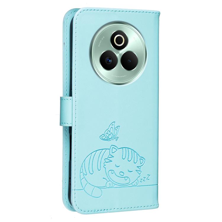 For Realme P3 Pro Cat Butterfly Embossed RFID Vegan Leather Phone Case with Strap
