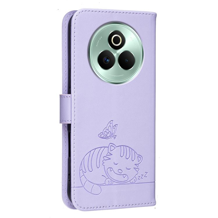 For Realme P3 Pro Cat Butterfly Embossed RFID Vegan Leather Phone Case with Strap