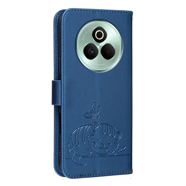 For Realme P3 Pro Cat Butterfly Embossed RFID Vegan Leather Phone Case with Strap