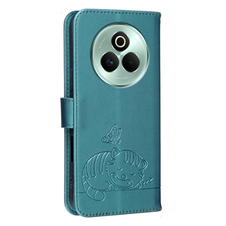 For Realme P3 Pro Cat Butterfly Embossed RFID Vegan Leather Phone Case with Strap