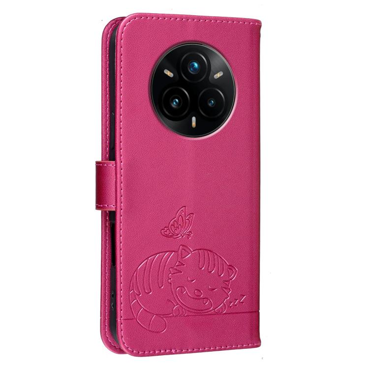 For Realme 14 Pro+ Cat Butterfly Embossed RFID Vegan Leather Phone Case with Strap
