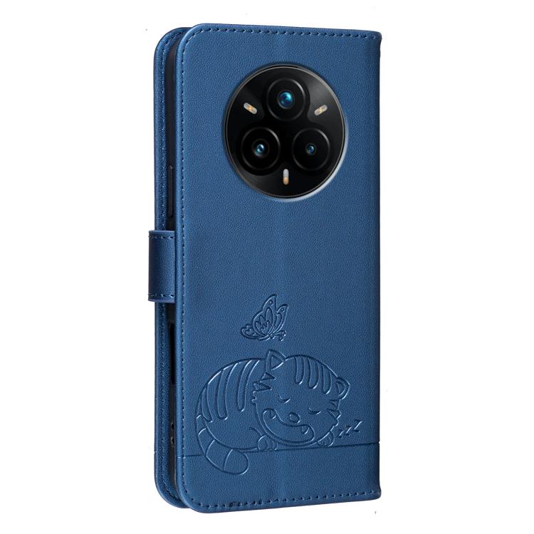 For Realme 14 Pro+ Cat Butterfly Embossed RFID Vegan Leather Phone Case with Strap