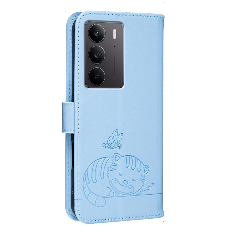 For Realme C75 4G Cat Butterfly Embossed RFID Vegan Leather Phone Case with Strap