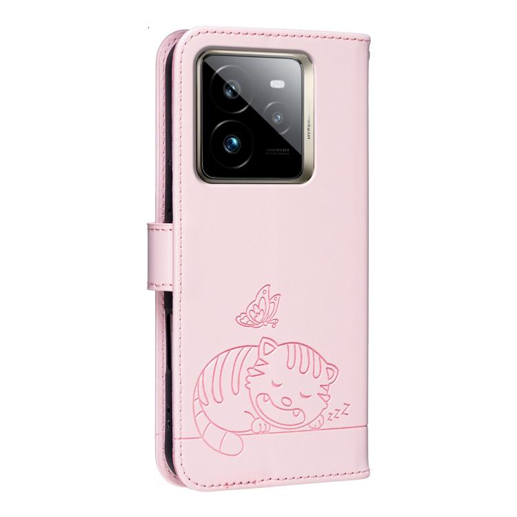 For Realme GT7 Pro Cat Butterfly Embossed RFID Vegan Leather Phone Case with Strap