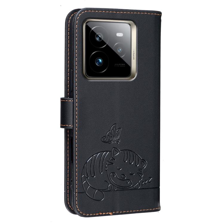 For Realme GT7 Pro Cat Butterfly Embossed RFID Vegan Leather Phone Case with Strap