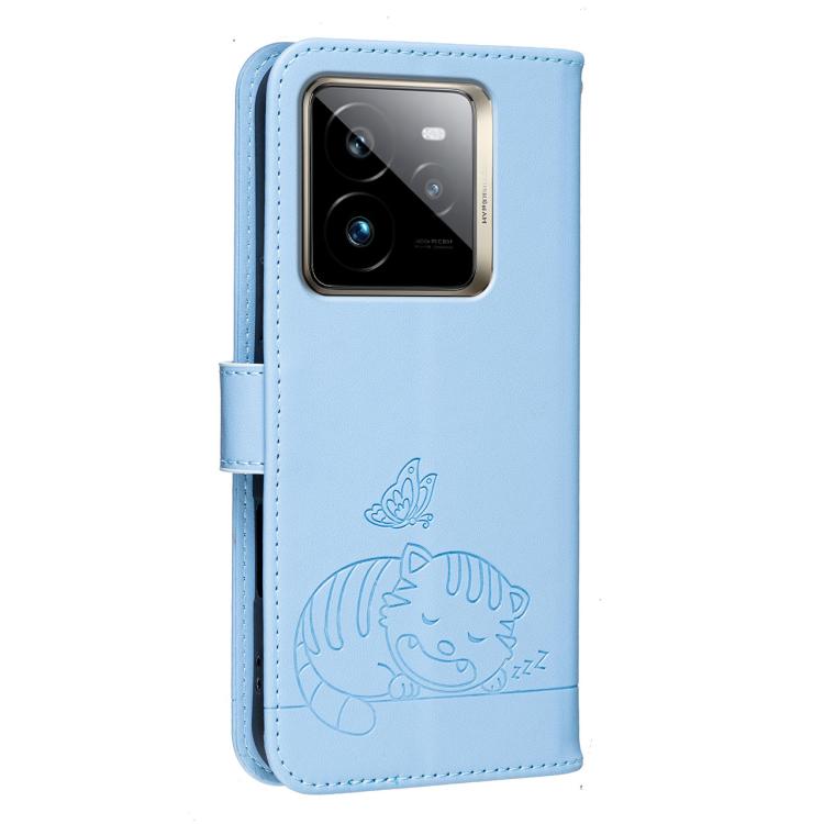For Realme GT7 Pro Cat Butterfly Embossed RFID Vegan Leather Phone Case with Strap