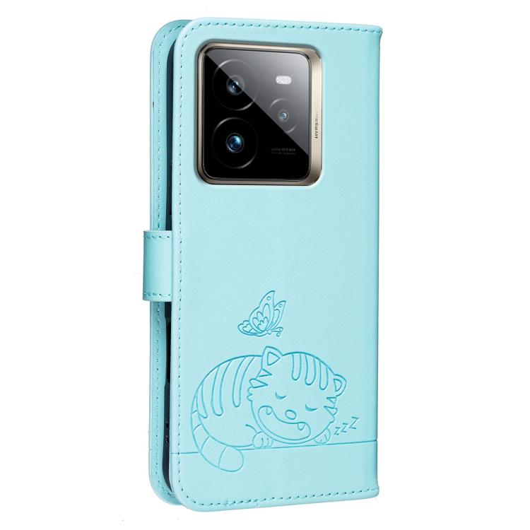 For Realme GT7 Pro Cat Butterfly Embossed RFID Vegan Leather Phone Case with Strap