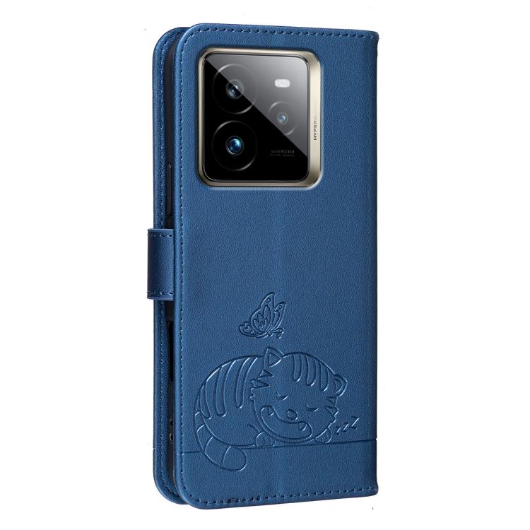 For Realme GT7 Pro Cat Butterfly Embossed RFID Vegan Leather Phone Case with Strap