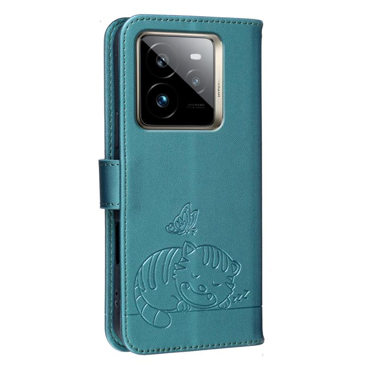 For Realme GT7 Pro Cat Butterfly Embossed RFID Vegan Leather Phone Case with Strap