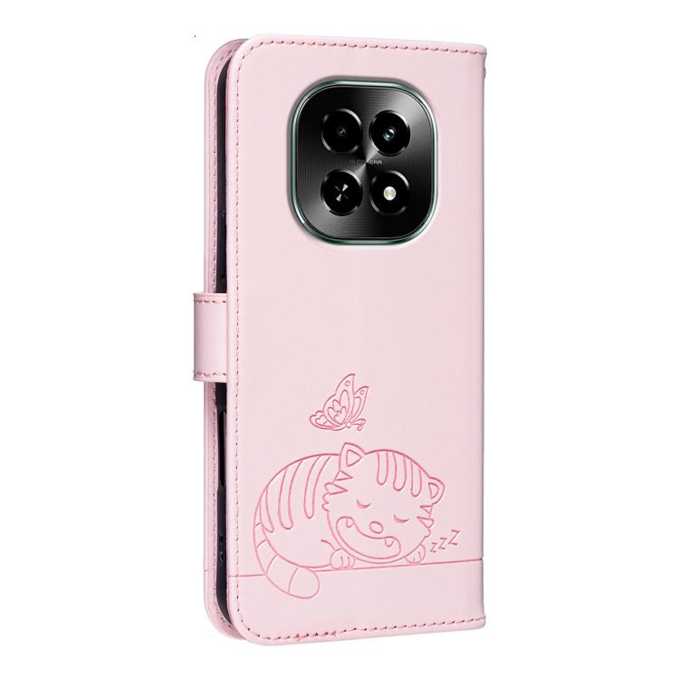 For Realme C63 5G Cat Butterfly Embossed RFID Vegan Leather Phone Case with Strap