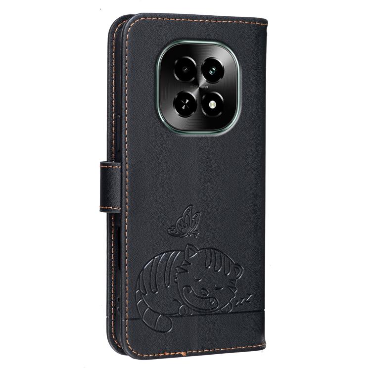 For Realme C63 5G Cat Butterfly Embossed RFID Vegan Leather Phone Case with Strap
