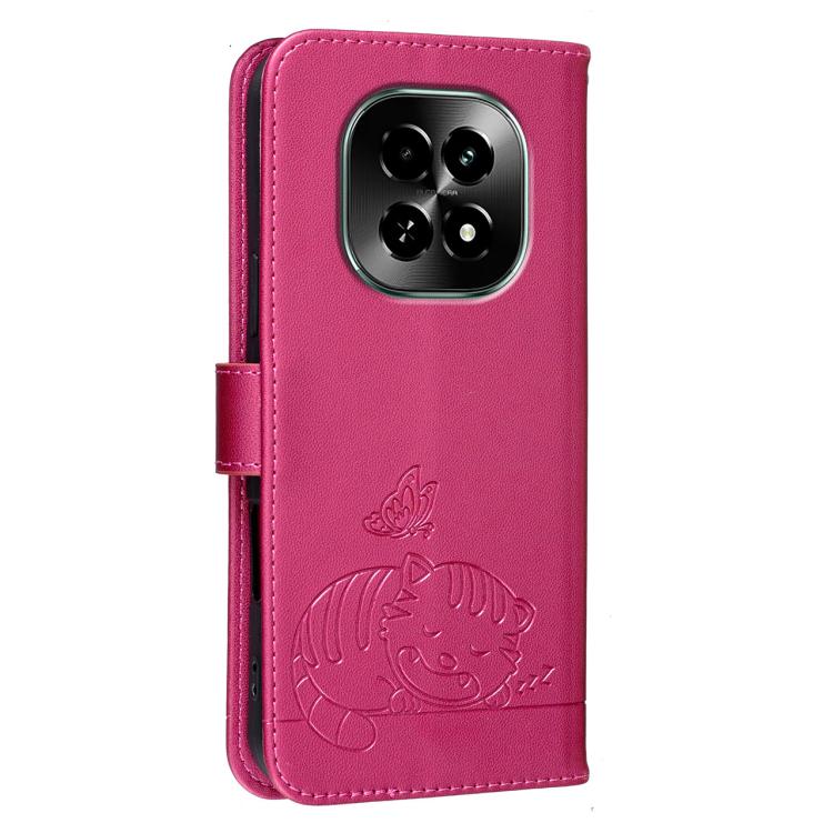 For Realme C63 5G Cat Butterfly Embossed RFID Vegan Leather Phone Case with Strap