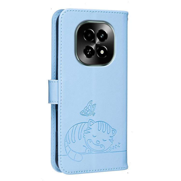 For Realme C63 5G Cat Butterfly Embossed RFID Vegan Leather Phone Case with Strap