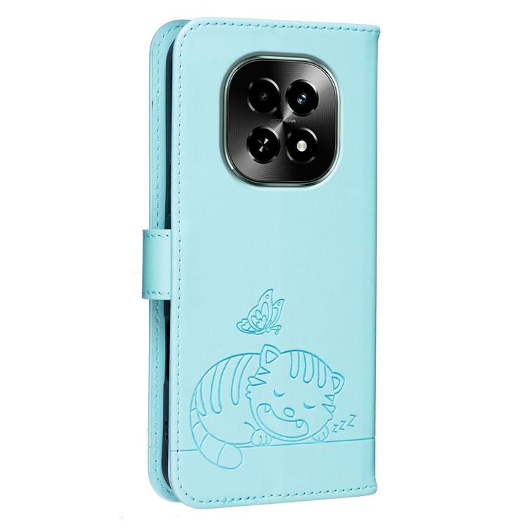 For Realme C63 5G Cat Butterfly Embossed RFID Vegan Leather Phone Case with Strap