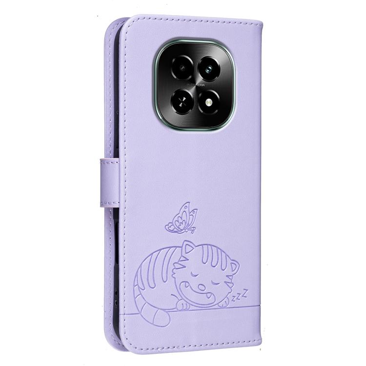 For Realme C63 5G Cat Butterfly Embossed RFID Vegan Leather Phone Case with Strap