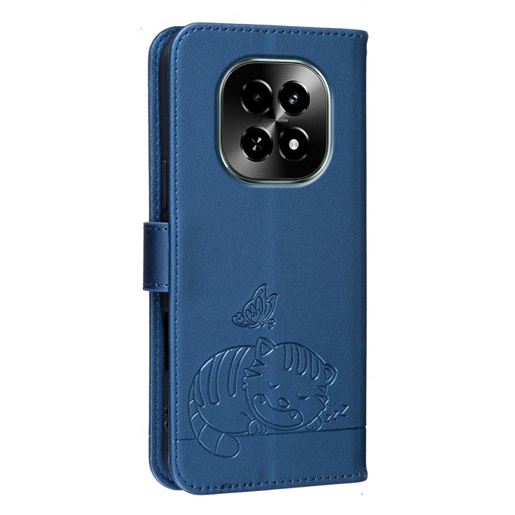 For Realme C63 5G Cat Butterfly Embossed RFID Vegan Leather Phone Case with Strap