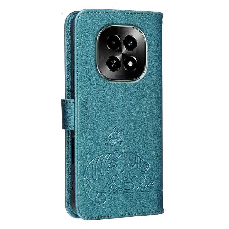 For Realme C63 5G Cat Butterfly Embossed RFID Vegan Leather Phone Case with Strap