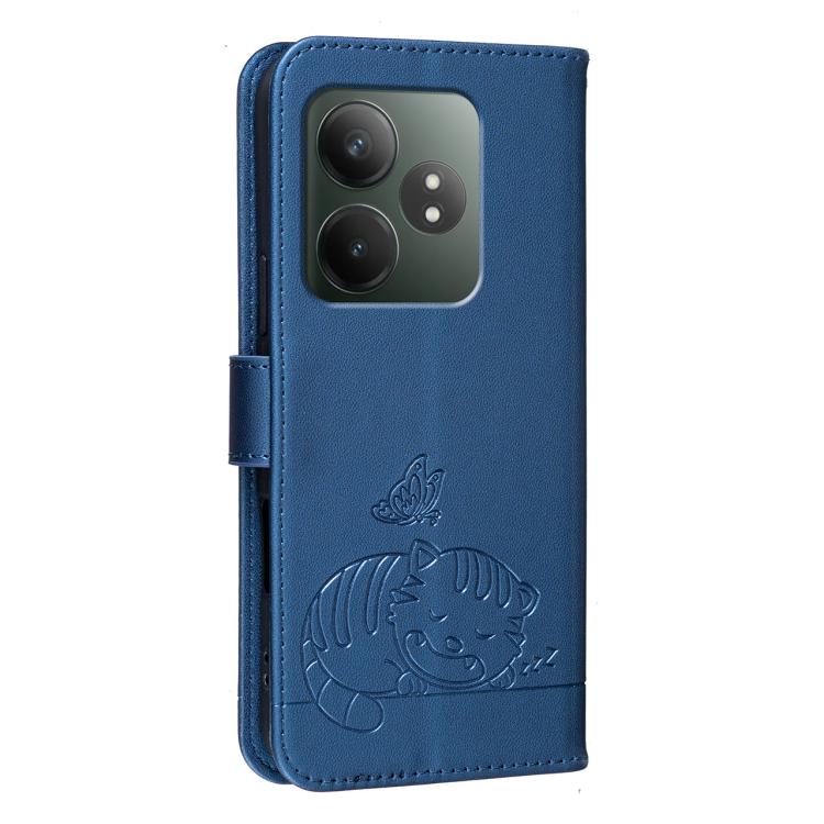 For Realme GT Neo6 Cat Butterfly Embossed RFID Vegan Leather Phone Case with Strap