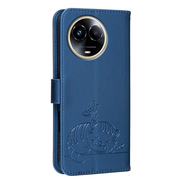 For Realme 11 5G Cat Butterfly Embossed RFID Vegan Leather Phone Case with Strap