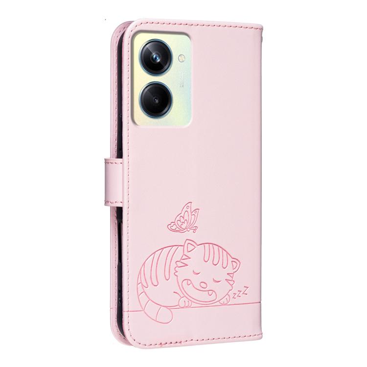 For Realme 11 Pro Cat Butterfly Embossed RFID Vegan Leather Phone Case with Strap
