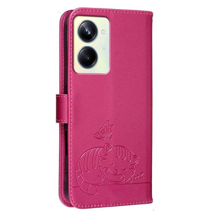 For Realme 11 Pro Cat Butterfly Embossed RFID Vegan Leather Phone Case with Strap
