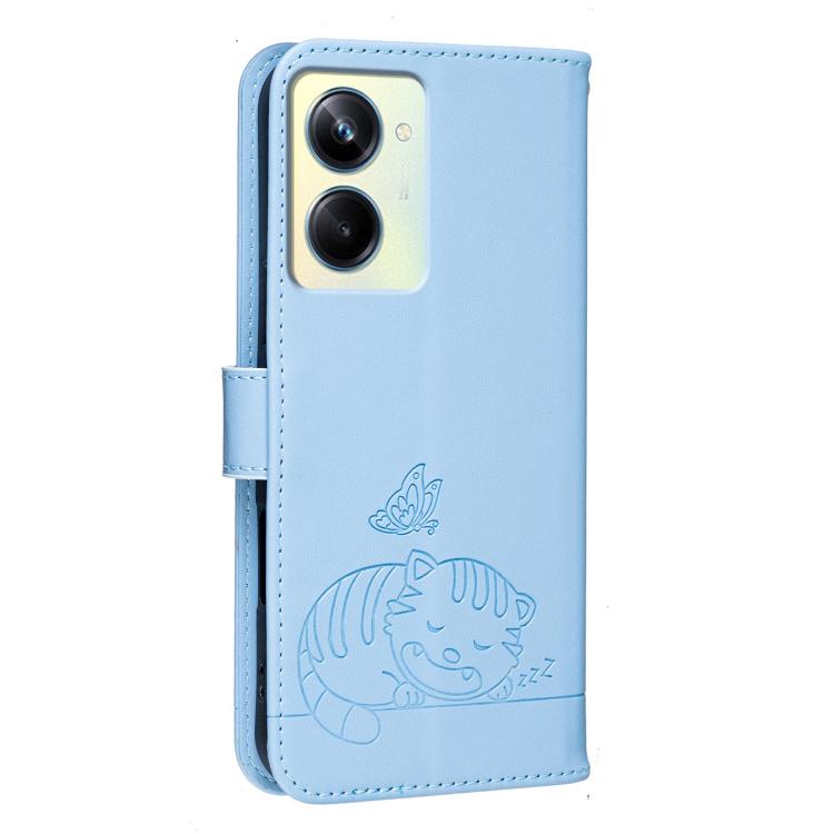 For Realme 11 Pro Cat Butterfly Embossed RFID Vegan Leather Phone Case with Strap
