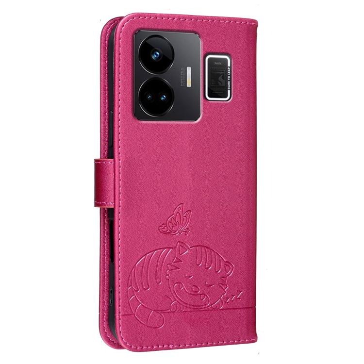 For Realme GT3 Cat Butterfly Embossed RFID Vegan Leather Phone Case with Strap