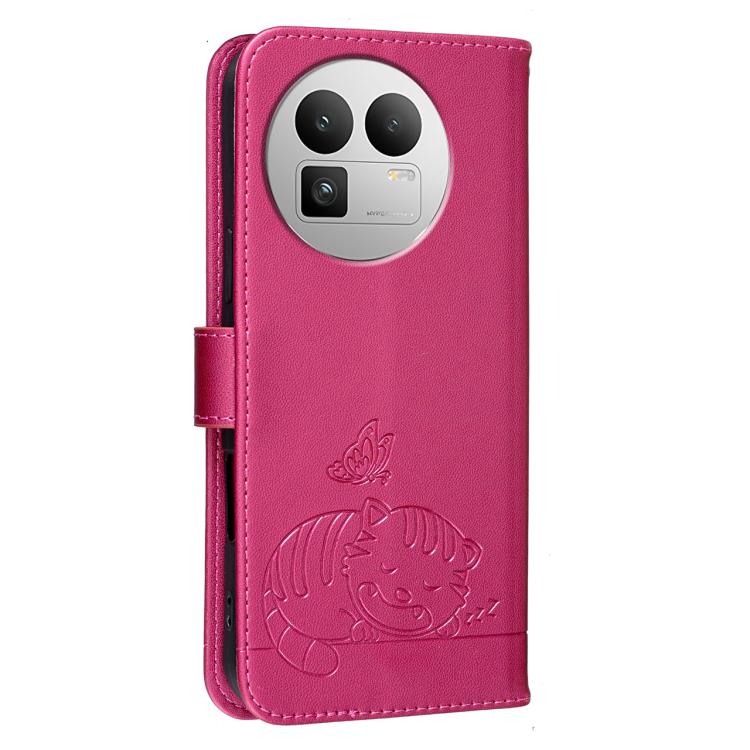 For Realme GT8 Pro Global Cat Butterfly Embossed RFID Vegan Leather Phone Case with Strap