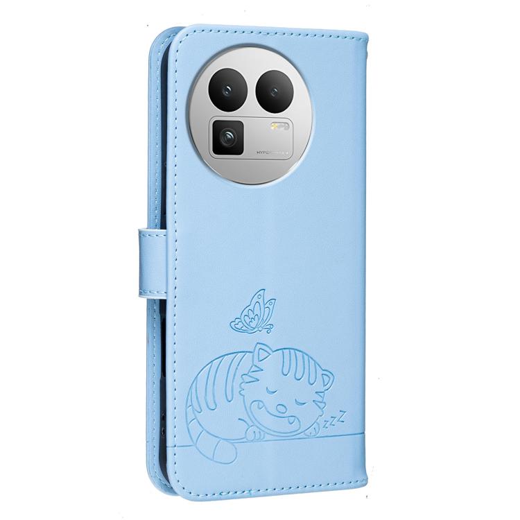 For Realme GT8 Pro Global Cat Butterfly Embossed RFID Vegan Leather Phone Case with Strap