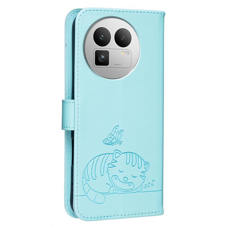 For Realme GT8 Pro Global Cat Butterfly Embossed RFID Vegan Leather Phone Case with Strap