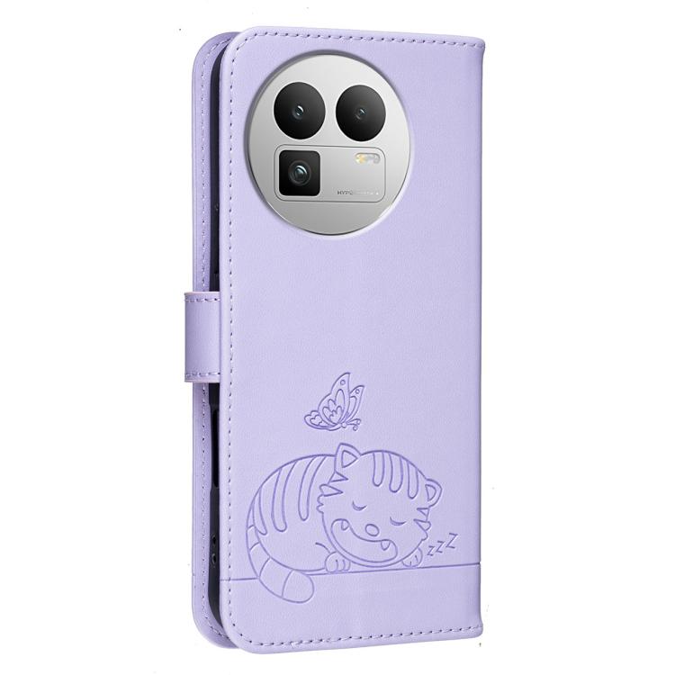For Realme GT8 Pro Global Cat Butterfly Embossed RFID Vegan Leather Phone Case with Strap