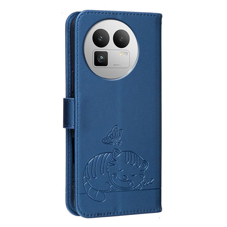 For Realme GT8 Pro Global Cat Butterfly Embossed RFID Vegan Leather Phone Case with Strap