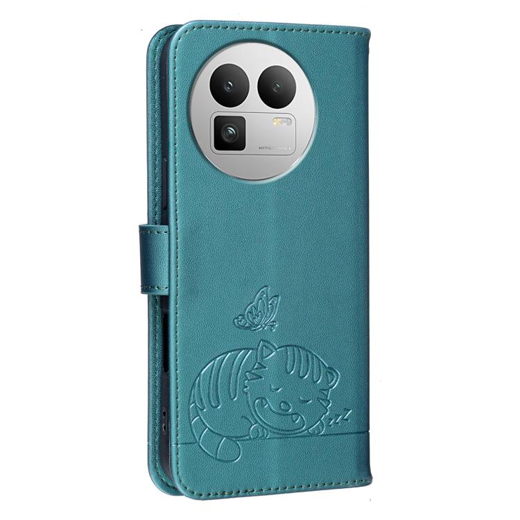 For Realme GT8 Pro Global Cat Butterfly Embossed RFID Vegan Leather Phone Case with Strap