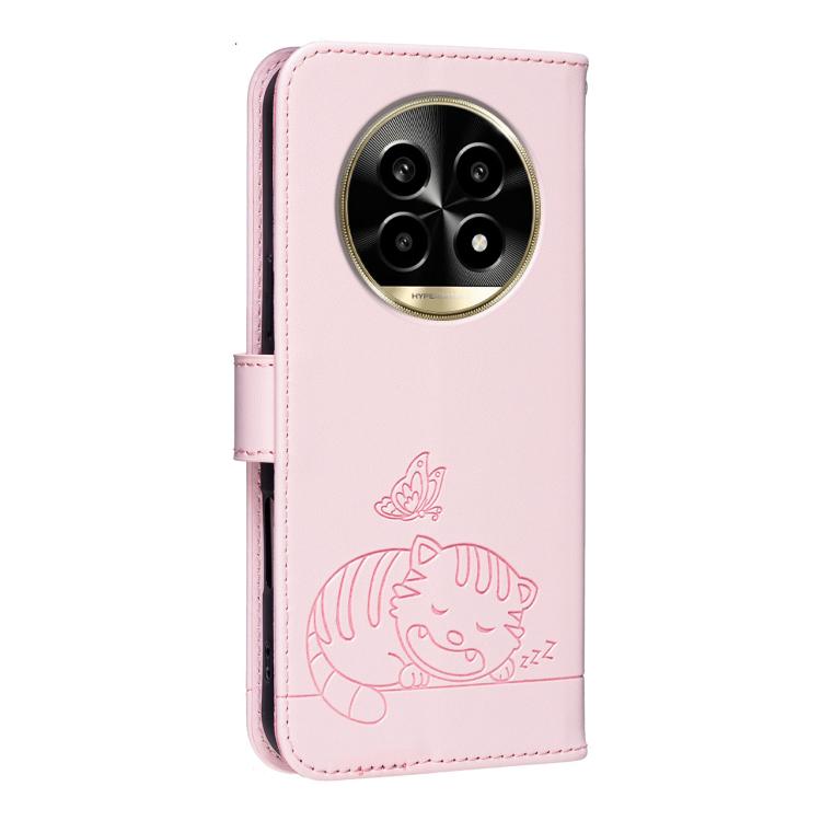 For Realme 13 Pro Cat Butterfly Embossed RFID Vegan Leather Phone Case with Strap