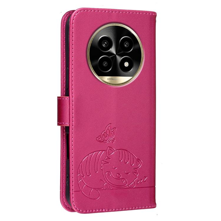 For Realme 13 Pro Cat Butterfly Embossed RFID Vegan Leather Phone Case with Strap