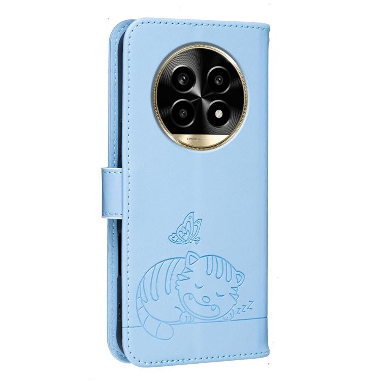 For Realme 13 Pro Cat Butterfly Embossed RFID Vegan Leather Phone Case with Strap
