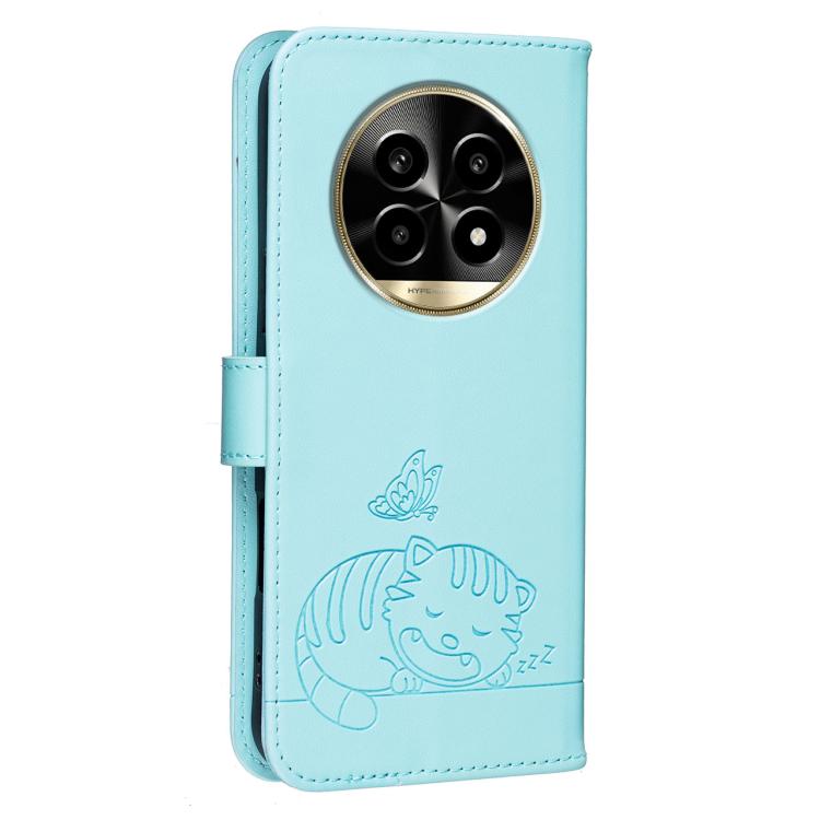 For Realme 13 Pro Cat Butterfly Embossed RFID Vegan Leather Phone Case with Strap