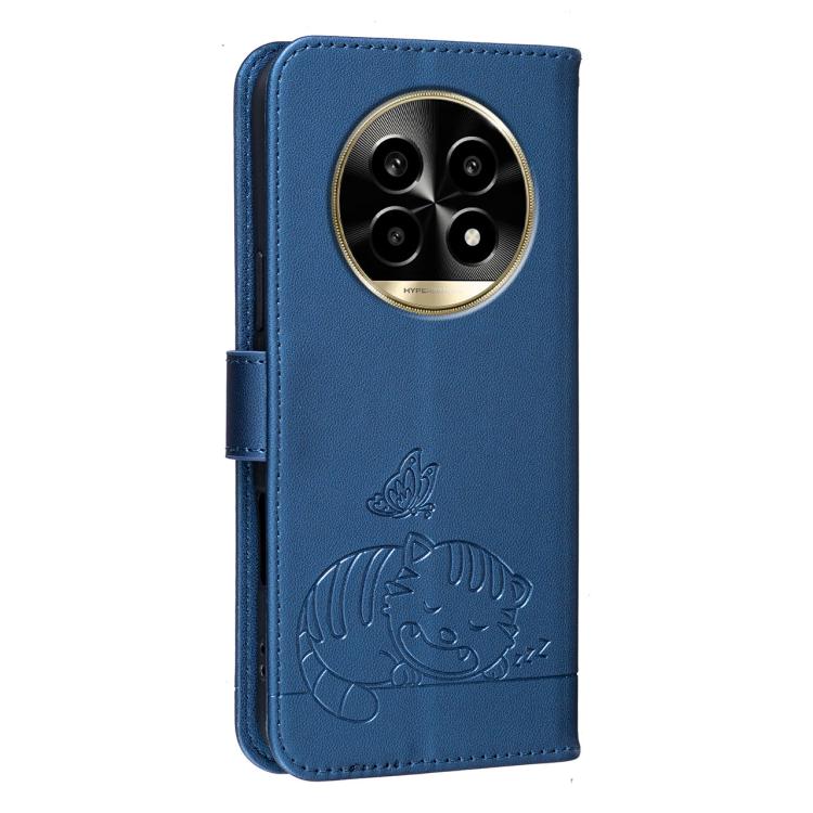 For Realme 13 Pro Cat Butterfly Embossed RFID Vegan Leather Phone Case with Strap