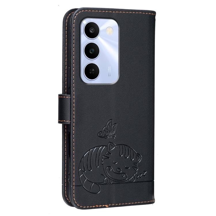 For Realme C83 5G Cat Butterfly Embossed RFID Vegan Leather Phone Case with Strap