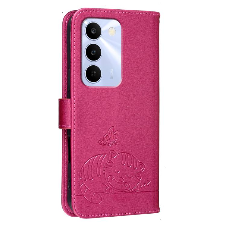 For Realme C83 5G Cat Butterfly Embossed RFID Vegan Leather Phone Case with Strap