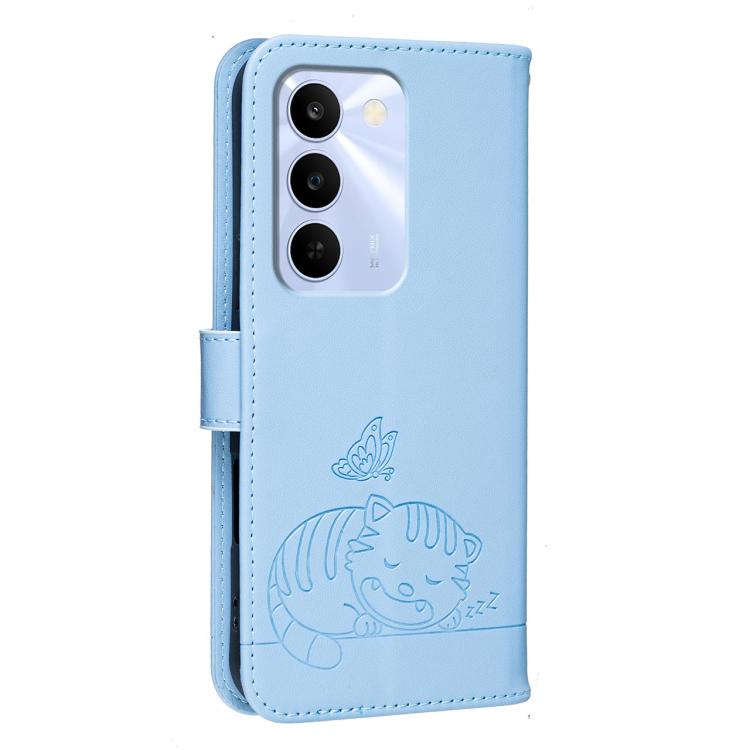 For Realme C83 5G Cat Butterfly Embossed RFID Vegan Leather Phone Case with Strap