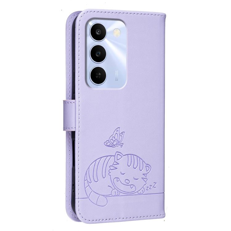 For Realme C83 5G Cat Butterfly Embossed RFID Vegan Leather Phone Case with Strap