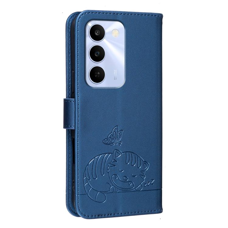 For Realme C83 5G Cat Butterfly Embossed RFID Vegan Leather Phone Case with Strap