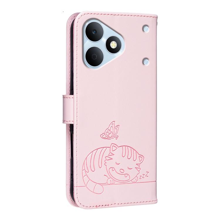 For Realme Note 80 4G Cat Butterfly Embossed RFID Vegan Leather Phone Case with Strap
