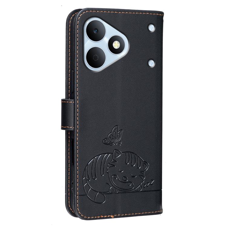 For Realme Note 80 4G Cat Butterfly Embossed RFID Vegan Leather Phone Case with Strap