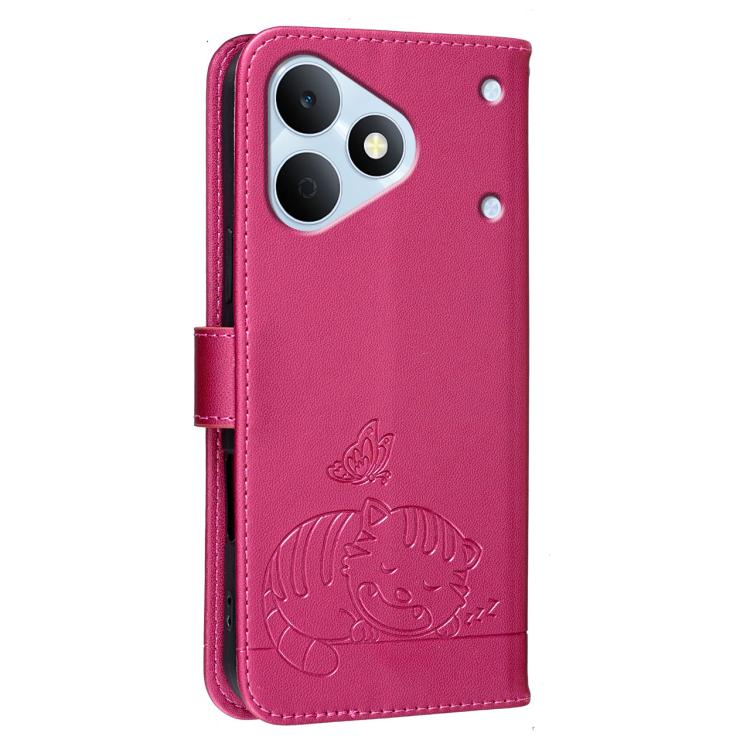 For Realme Note 80 4G Cat Butterfly Embossed RFID Vegan Leather Phone Case with Strap