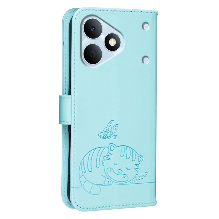 For Realme Note 80 4G Cat Butterfly Embossed RFID Vegan Leather Phone Case with Strap