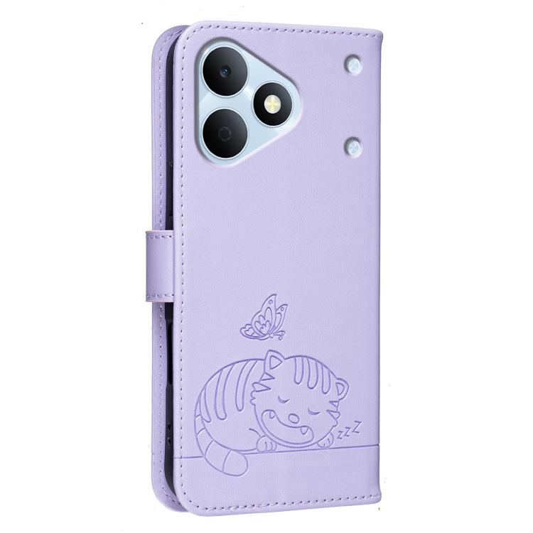 For Realme Note 80 4G Cat Butterfly Embossed RFID Vegan Leather Phone Case with Strap