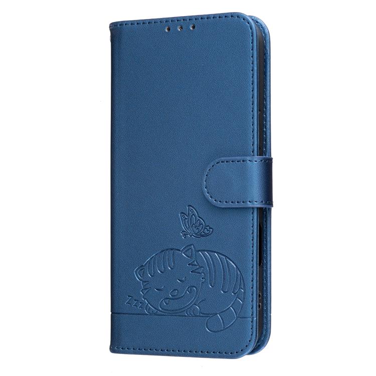 For Realme Note 80 4G Cat Butterfly Embossed RFID Vegan Leather Phone Case with Strap